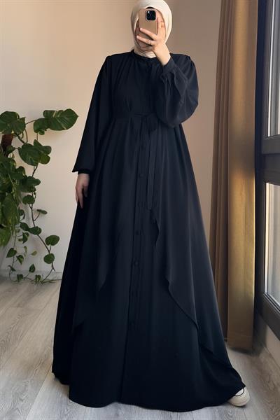 Kat Detaylı Ferace - Siyah