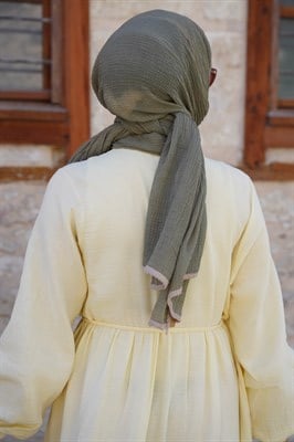 Katlı Müslin Elbise/ Ferace - soft sarı