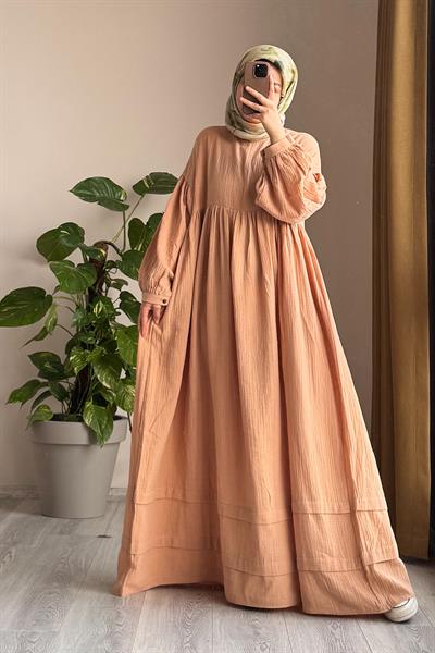 Katlı Müslin Elbise - Vizon