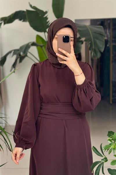 Kemerli Rüya Elbise - Acı kahve