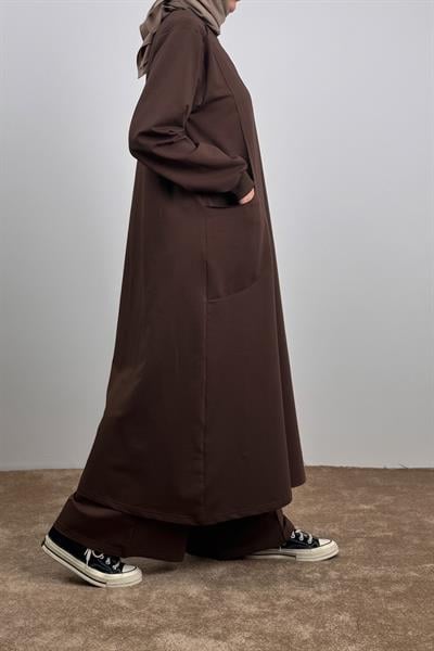 Kesik Cep Sweat Takım - Acı kahve