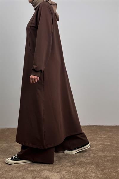 Kesik Cep Sweat Takım - Acı kahve