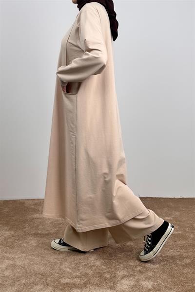 Kesik Cep Sweat Takım - Bej