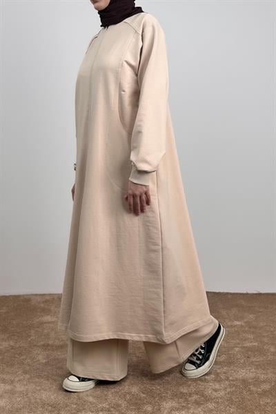 Kesik Cep Sweat Takım - Bej