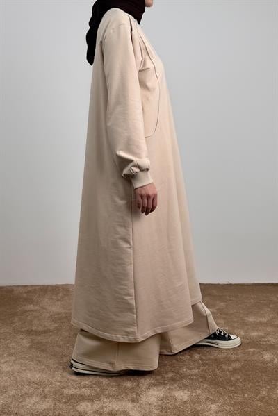 Kesik Cep Sweat Takım - Bej