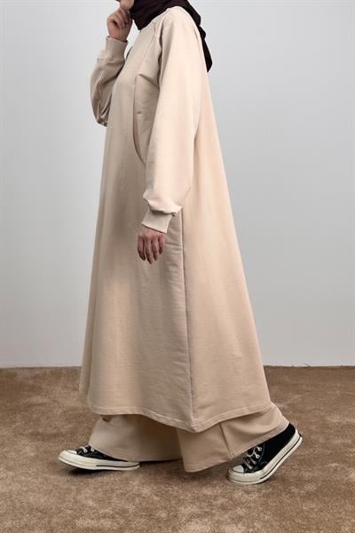 Kesik Cep Sweat Takım - Bej