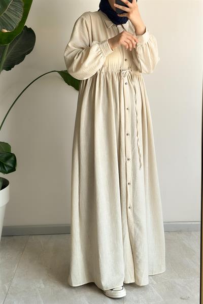 Keten Elbise Ferace - Bej