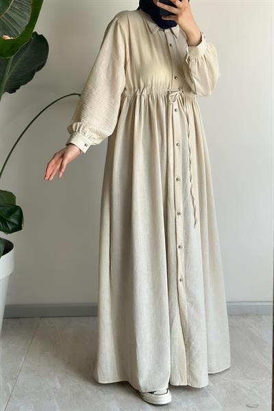 Keten Elbise Ferace - Bej