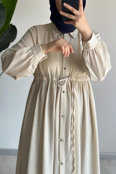 Keten Elbise Ferace - Bej