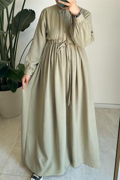 Keten Elbise Ferace - Çağla yeşil