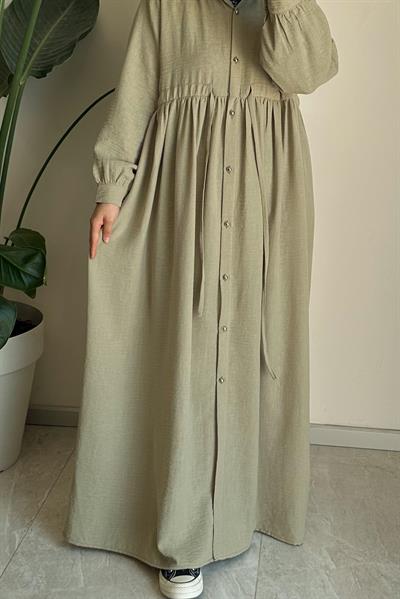 Keten Elbise Ferace - Çağla yeşil