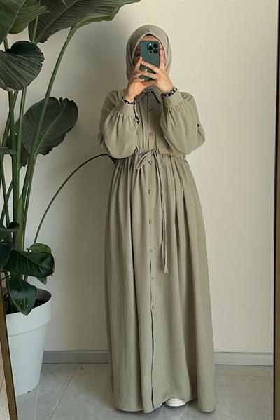Keten Elbise Ferace - Çağla yeşil
