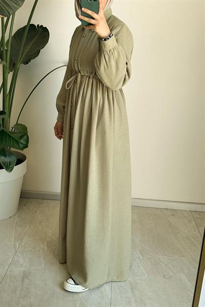 Keten Elbise Ferace - Çağla yeşil