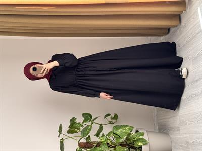 Keten Elbise Ferace - Siyah