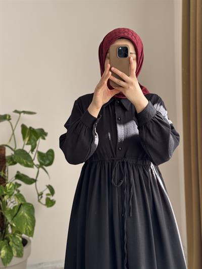 Keten Elbise Ferace - Siyah