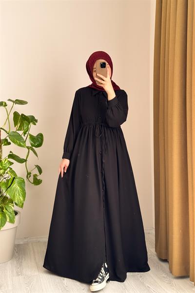 Keten Elbise Ferace - Siyah