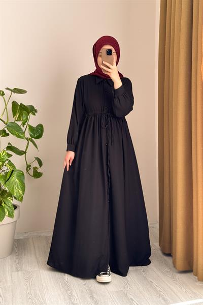 Keten Elbise Ferace - Siyah