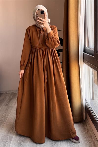 Keten Elbise Ferace - Taba