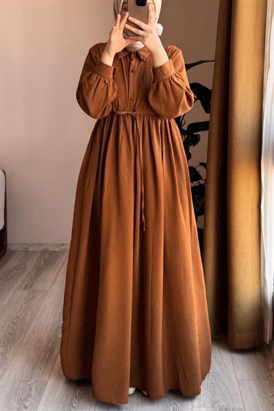 Keten Elbise Ferace - Taba