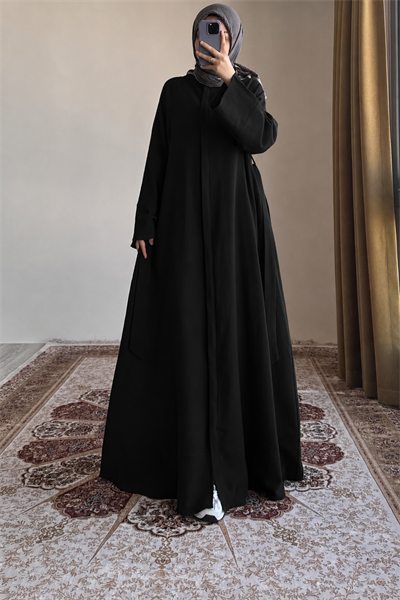 Keten Kloş Ferace - Siyah