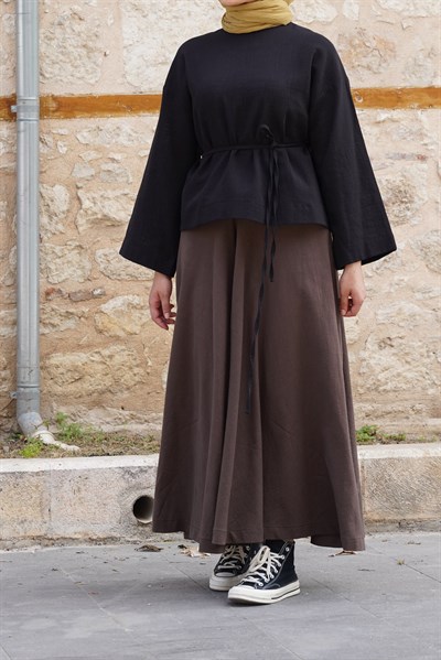 Keten Pantolon Etek - Kahve