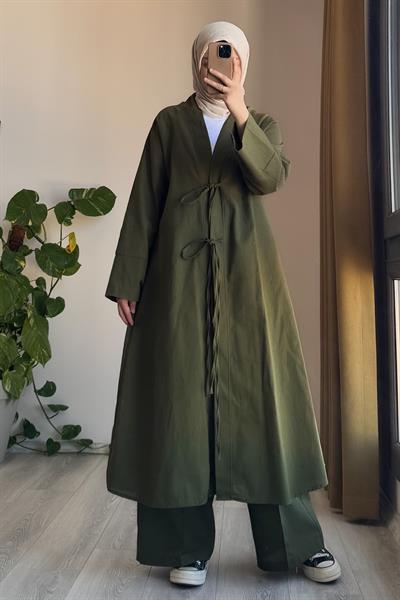 Keten Pantolonlu Takım - Haki yeşil