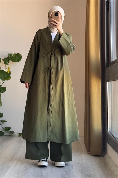 Keten Pantolonlu Takım - Haki yeşil