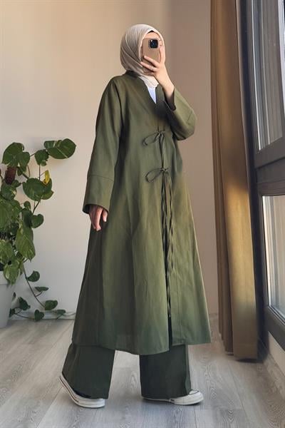 Keten Pantolonlu Takım - Haki yeşil