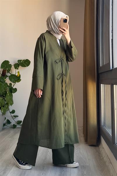 Keten Pantolonlu Takım - Haki yeşil