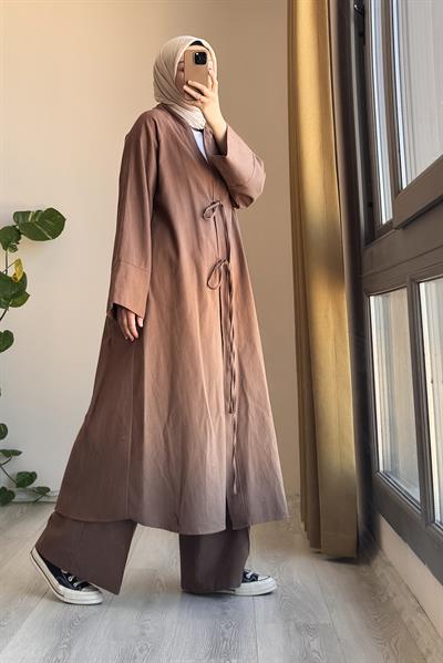 Keten Pantolonlu Takım - Tozlu Kahve