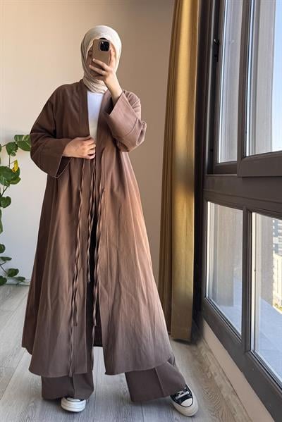 Keten Pantolonlu Takım - Tozlu Kahve