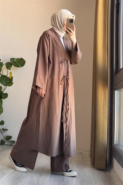 Keten Pantolonlu Takım - Tozlu Kahve