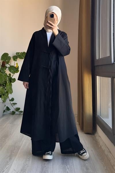 Keten Pantolonlu Takım - Siyah