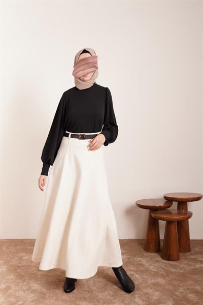 Kloş Kaşe Etek - Ekru