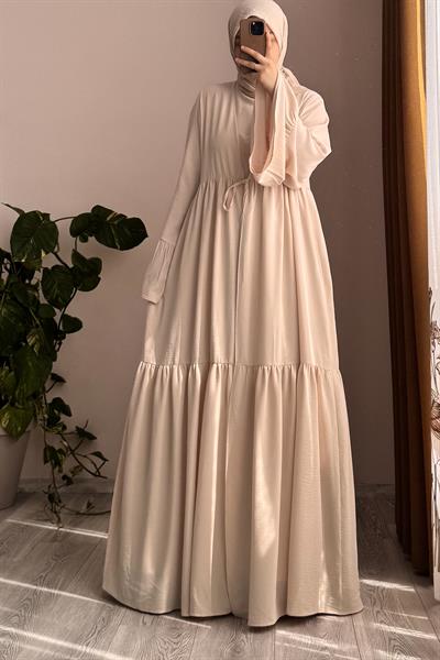 Kolu Fırfırlı Abaya Takım - Bej