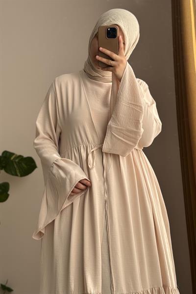 Kolu Fırfırlı Abaya Takım - Bej