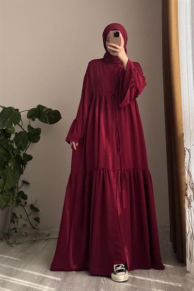 Kolu Fırfırlı Abaya Takım - Bordo