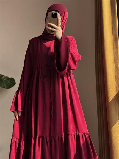 Kolu Fırfırlı Abaya Takım - Bordo