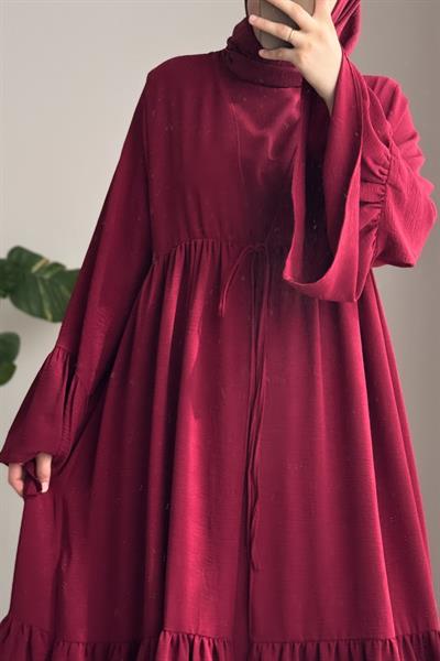 Kolu Fırfırlı Abaya Takım - Bordo