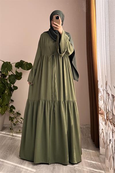 Kolu Fırfırlı Abaya Takım - Ihlamur