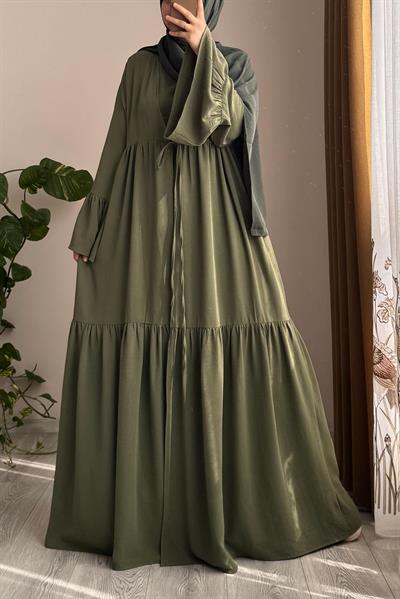 Kolu Fırfırlı Abaya Takım - Ihlamur