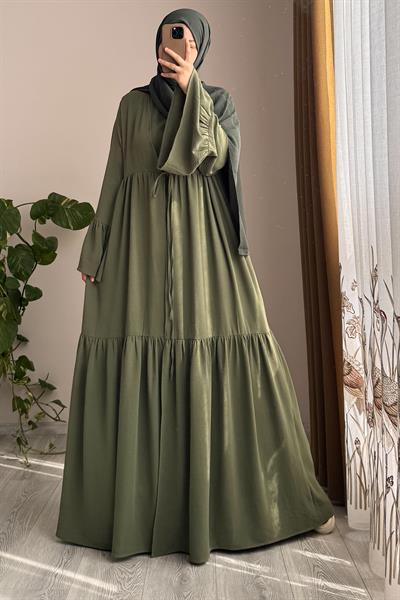 Kolu Fırfırlı Abaya Takım - Ihlamur