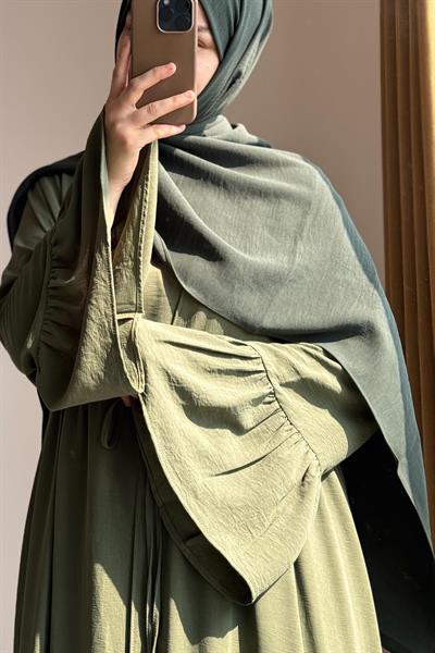 Kolu Fırfırlı Abaya Takım - Ihlamur