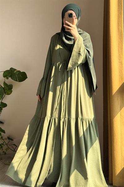 Kolu Fırfırlı Abaya Takım - Ihlamur