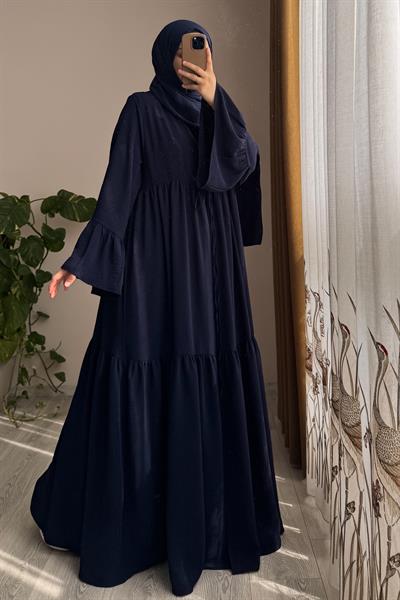 Kolu Fırfırlı Abaya Takım - Lacivert