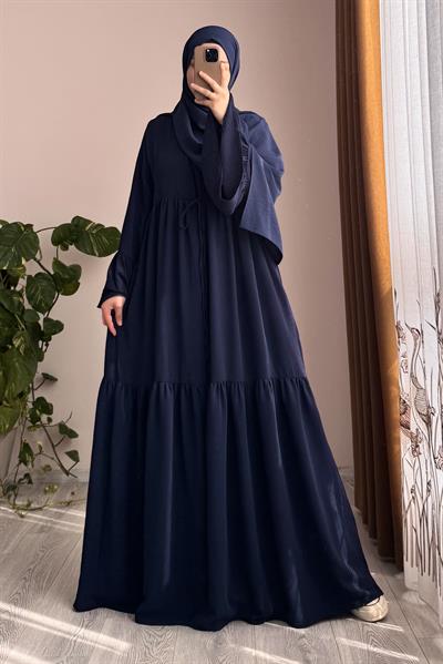 Kolu Fırfırlı Abaya Takım - Lacivert
