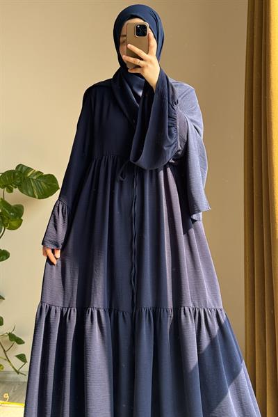Kolu Fırfırlı Abaya Takım - Lacivert