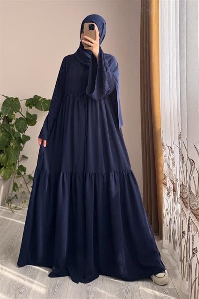 Kolu Fırfırlı Abaya Takım - Lacivert