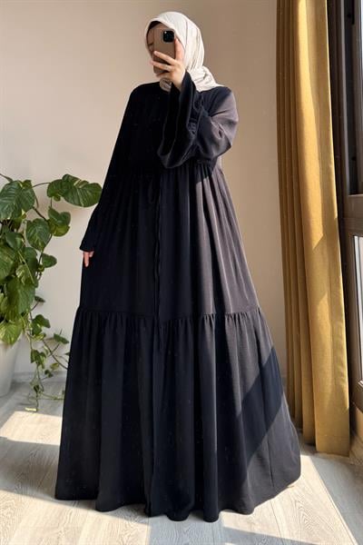 Kolu Fırfırlı Abaya Takım - Siyah