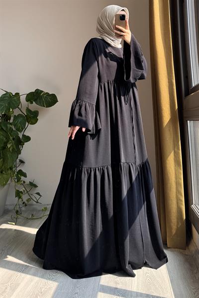 Kolu Fırfırlı Abaya Takım - Siyah